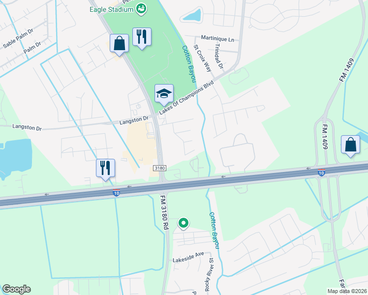 map of restaurants, bars, coffee shops, grocery stores, and more near 9115 Cotton Bend in Mont Belvieu