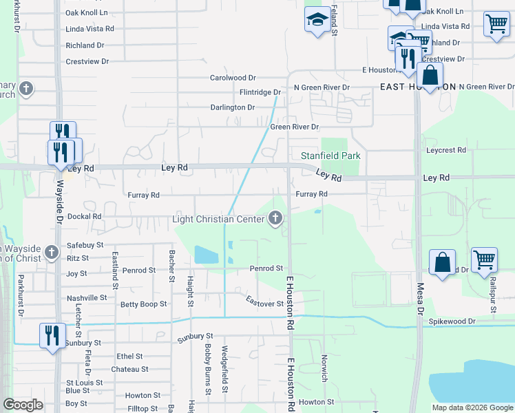 map of restaurants, bars, coffee shops, grocery stores, and more near 8327 Dockal Road in Houston