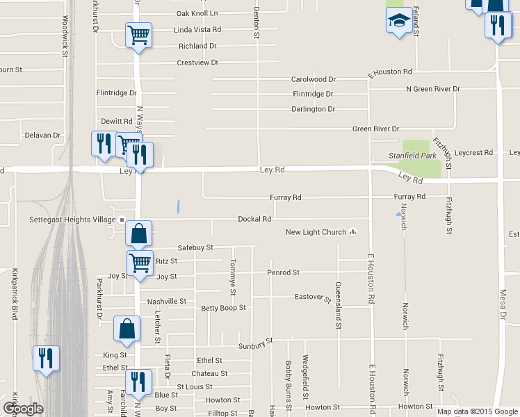 map of restaurants, bars, coffee shops, grocery stores, and more near 8121 Dockal Rd in Houston