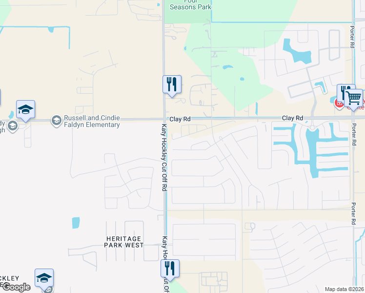 map of restaurants, bars, coffee shops, grocery stores, and more near 24935 Lorenzo Glaze Trail in Katy