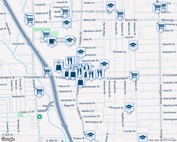 map of restaurants, bars, coffee shops, grocery stores, and more near 126 Van Molan Street in Houston