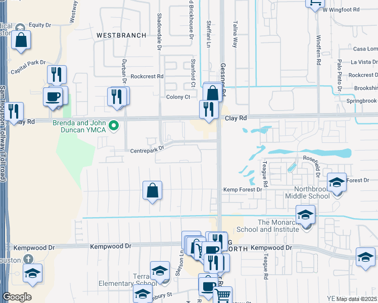 map of restaurants, bars, coffee shops, grocery stores, and more near 3034 Stetson Lane in Houston