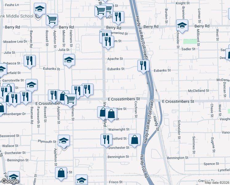 map of restaurants, bars, coffee shops, grocery stores, and more near 903 East Crosstimbers Street in Houston