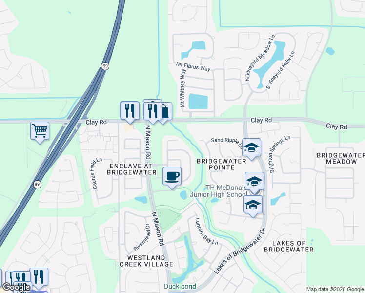 map of restaurants, bars, coffee shops, grocery stores, and more near 21511 Bowcreek Lane in Katy