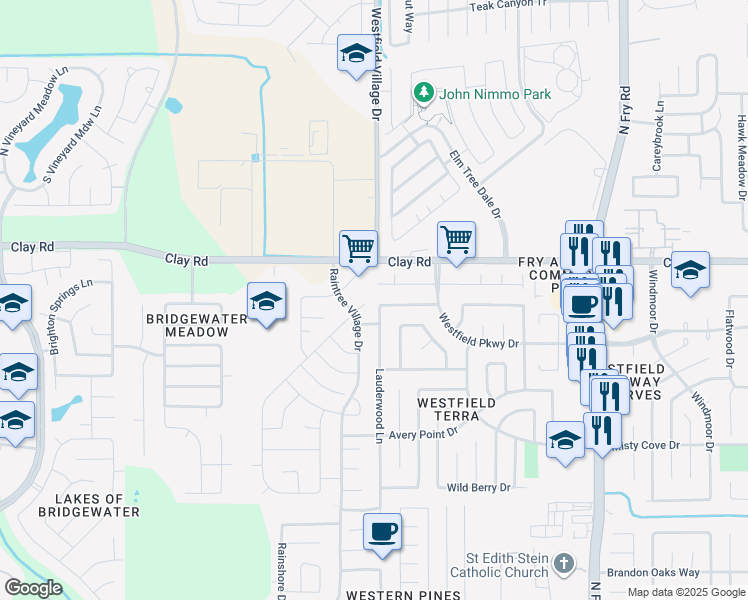 map of restaurants, bars, coffee shops, grocery stores, and more near 3923 Lauderwood Lane in Katy