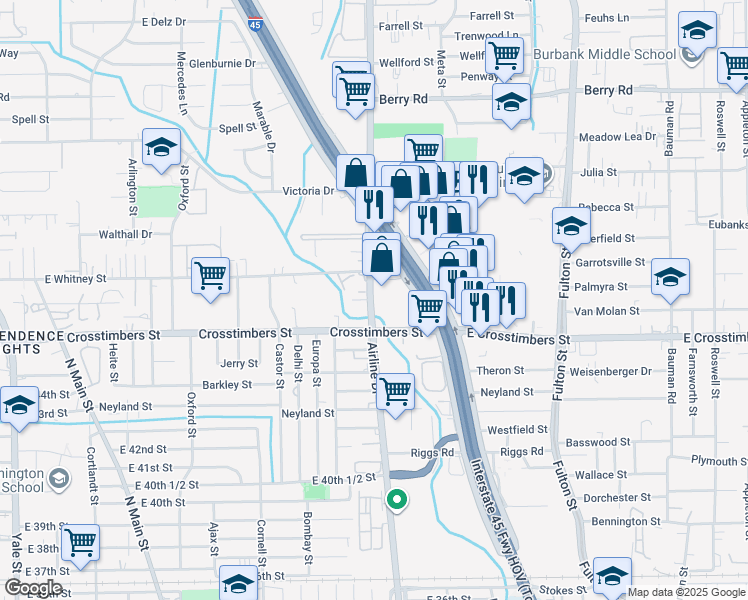 map of restaurants, bars, coffee shops, grocery stores, and more near 4479 Southwest Freeway in Houston