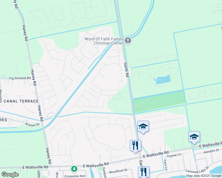 map of restaurants, bars, coffee shops, grocery stores, and more near 4711 Cedar Sage Drive in Baytown
