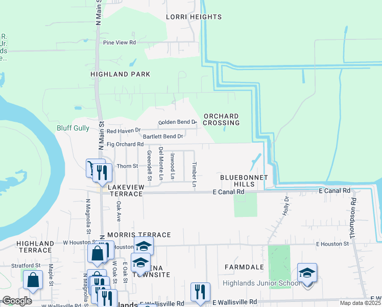 map of restaurants, bars, coffee shops, grocery stores, and more near 501 Piping Rock Drive in Highlands