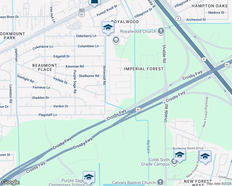 map of restaurants, bars, coffee shops, grocery stores, and more near 7300-7348 Rimwood Road in Houston