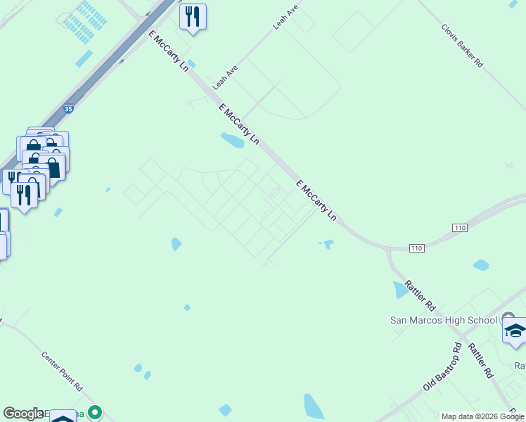 map of restaurants, bars, coffee shops, grocery stores, and more near 2260 East McCarty Lane in San Marcos