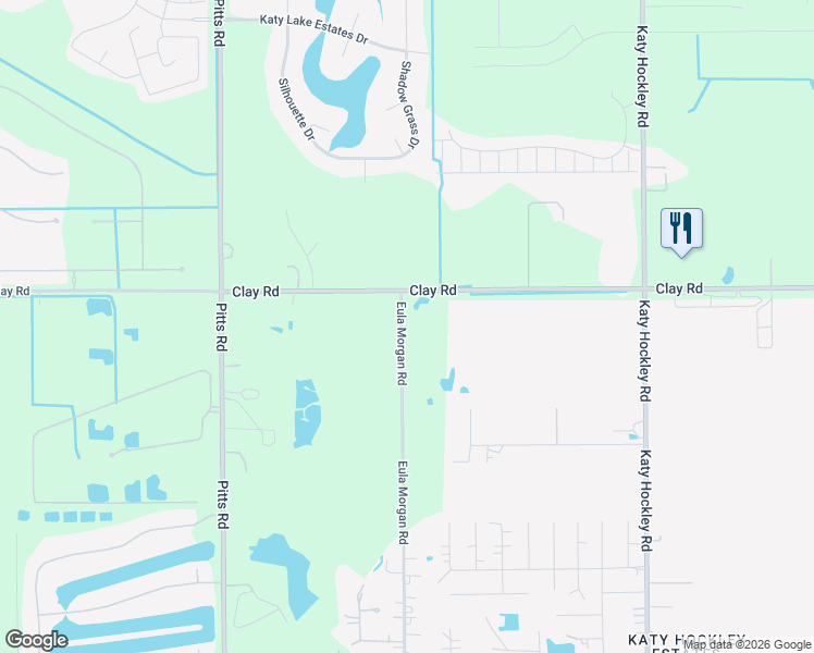 map of restaurants, bars, coffee shops, grocery stores, and more near 26633 Clay Road in Katy