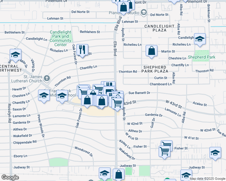 map of restaurants, bars, coffee shops, grocery stores, and more near in Houston