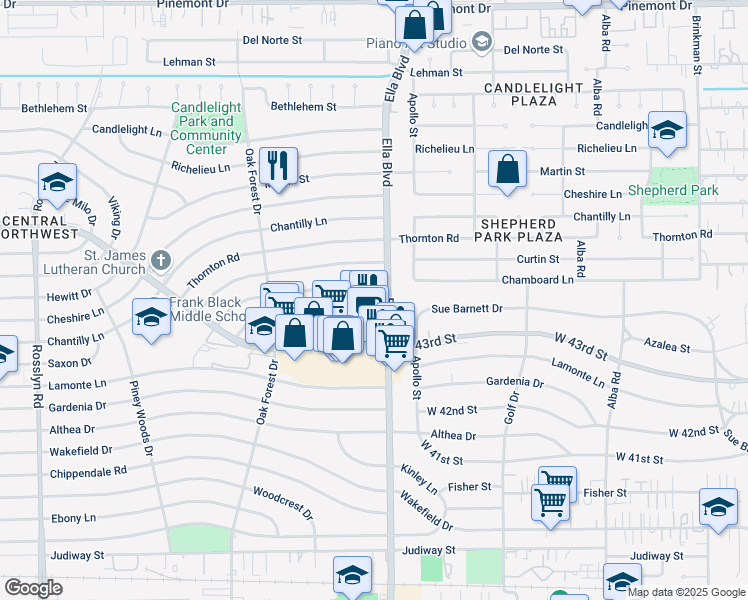 map of restaurants, bars, coffee shops, grocery stores, and more near in Houston