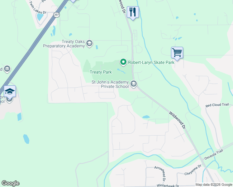 map of restaurants, bars, coffee shops, grocery stores, and more near 1530 Wildwood Drive in St. Augustine
