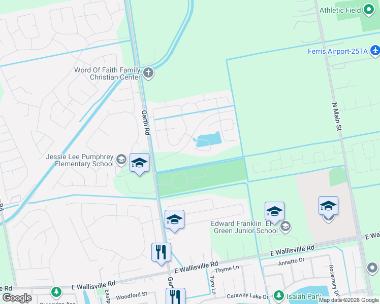 map of restaurants, bars, coffee shops, grocery stores, and more near 5207 Flashfish Court in Baytown