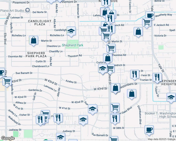 map of restaurants, bars, coffee shops, grocery stores, and more near 831 Curtin Street in Houston