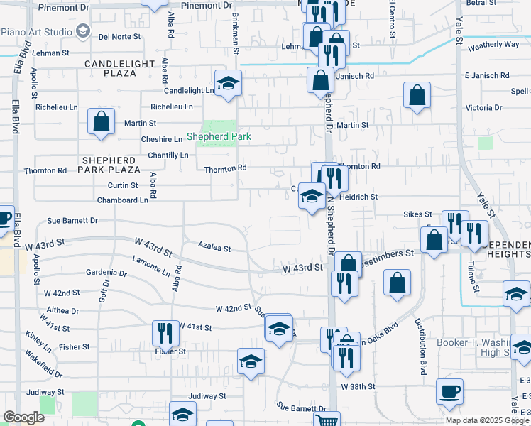 map of restaurants, bars, coffee shops, grocery stores, and more near 831 Curtin Street in Houston
