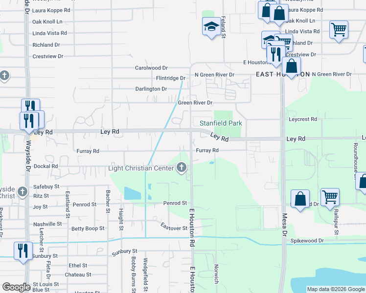 map of restaurants, bars, coffee shops, grocery stores, and more near 8429 Furray Road in Houston