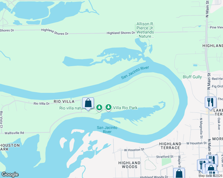 map of restaurants, bars, coffee shops, grocery stores, and more near 19947 Rio Villa Dr in Houston