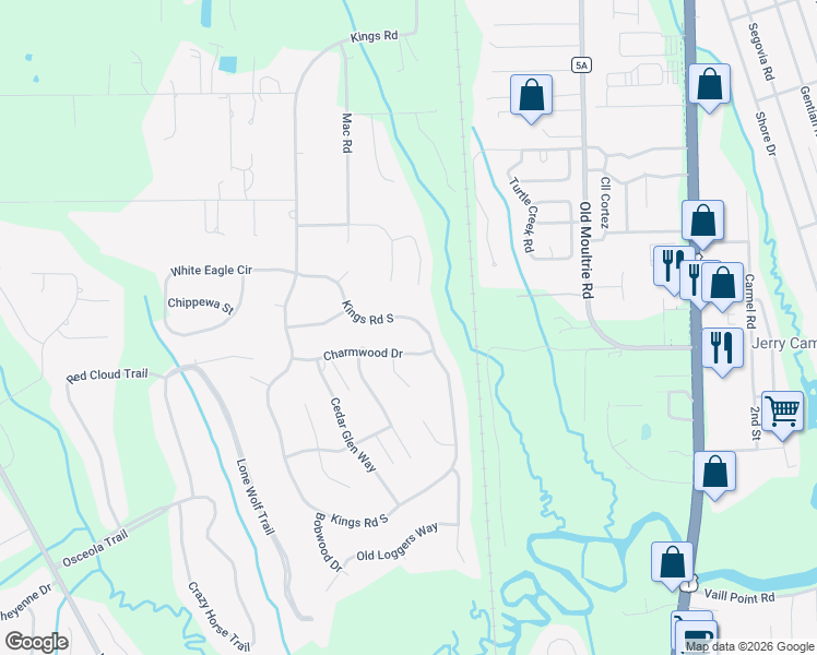 map of restaurants, bars, coffee shops, grocery stores, and more near 3505 Kings Road South in St. Augustine