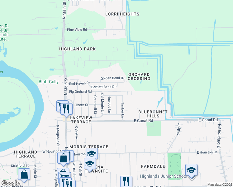 map of restaurants, bars, coffee shops, grocery stores, and more near 501 Piping Rock Drive in Highlands