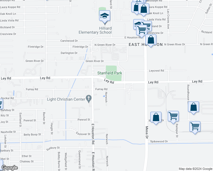 map of restaurants, bars, coffee shops, grocery stores, and more near 8542 Ley Road in Houston
