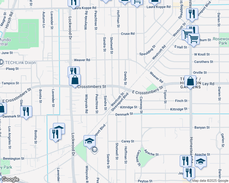 map of restaurants, bars, coffee shops, grocery stores, and more near 7720 Shotwell Street in Houston