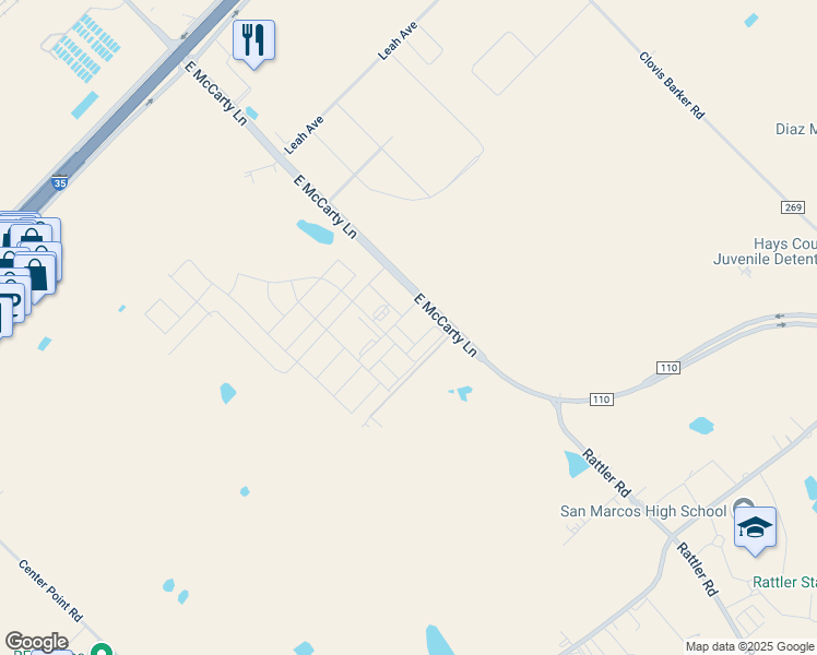 map of restaurants, bars, coffee shops, grocery stores, and more near 1476 East McCarty Lane in San Marcos