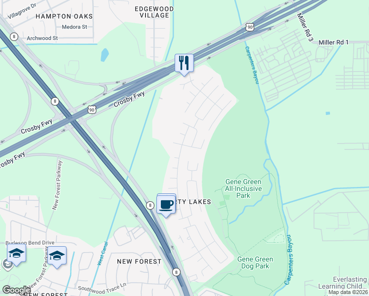 map of restaurants, bars, coffee shops, grocery stores, and more near 15602 Liberty Pine Lane in Houston