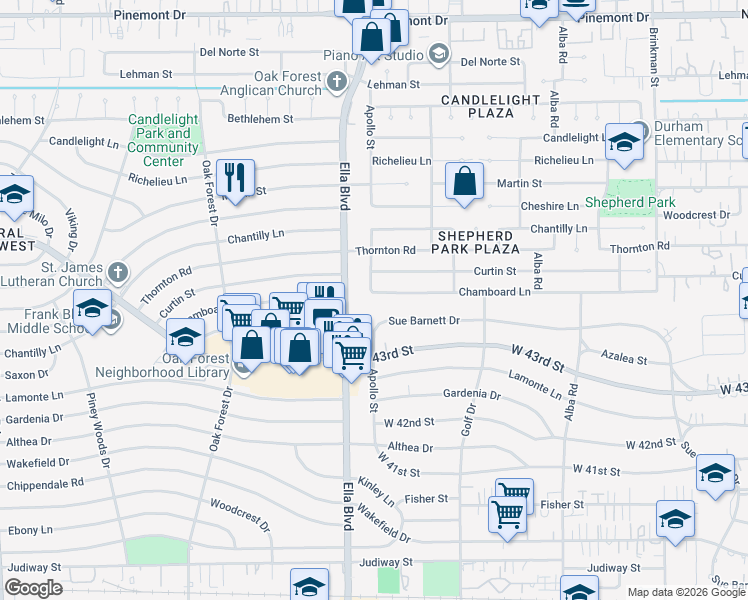 map of restaurants, bars, coffee shops, grocery stores, and more near 1187 Chamboard Lane in Houston