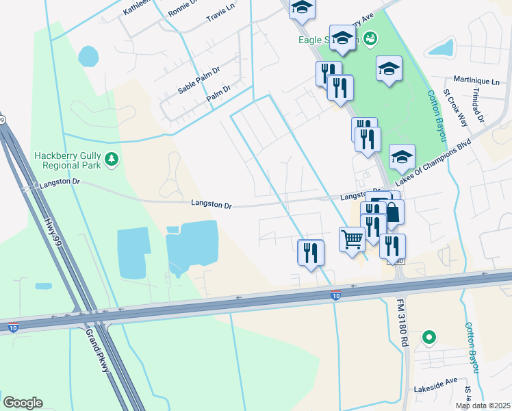 map of restaurants, bars, coffee shops, grocery stores, and more near 9522 Wincrest Drive in Mont Belvieu