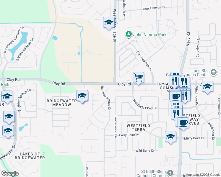 map of restaurants, bars, coffee shops, grocery stores, and more near 20607 Laurel Rain Court in Katy