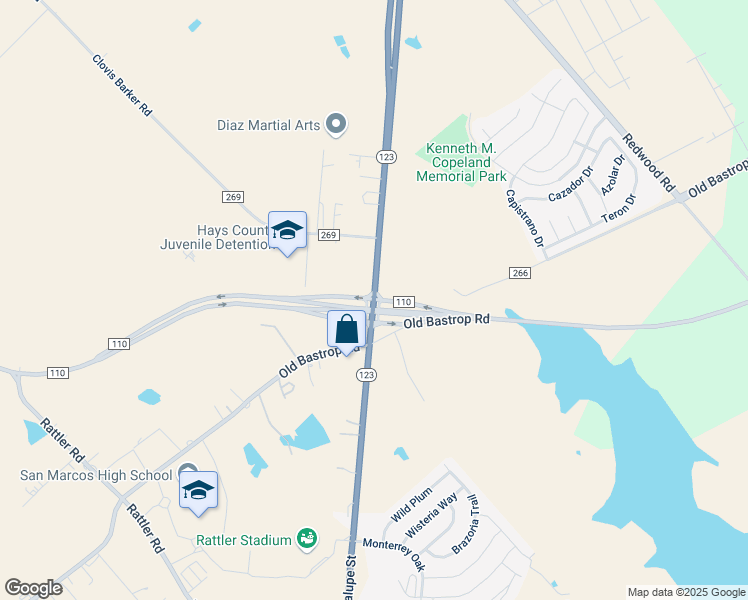 map of restaurants, bars, coffee shops, grocery stores, and more near 3168 Guadalupe Street in San Marcos