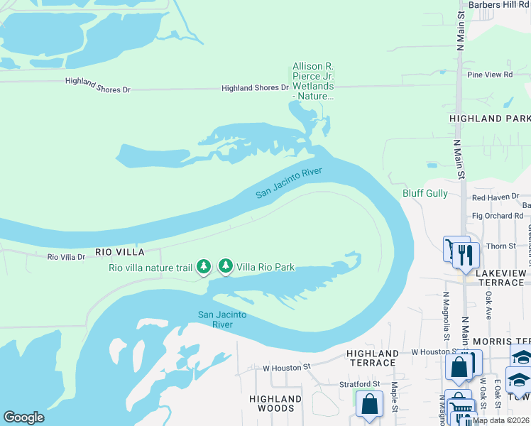 map of restaurants, bars, coffee shops, grocery stores, and more near 20103 Rio Villa Drive in Houston