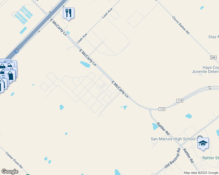 map of restaurants, bars, coffee shops, grocery stores, and more near 1476 East McCarty Lane in San Marcos