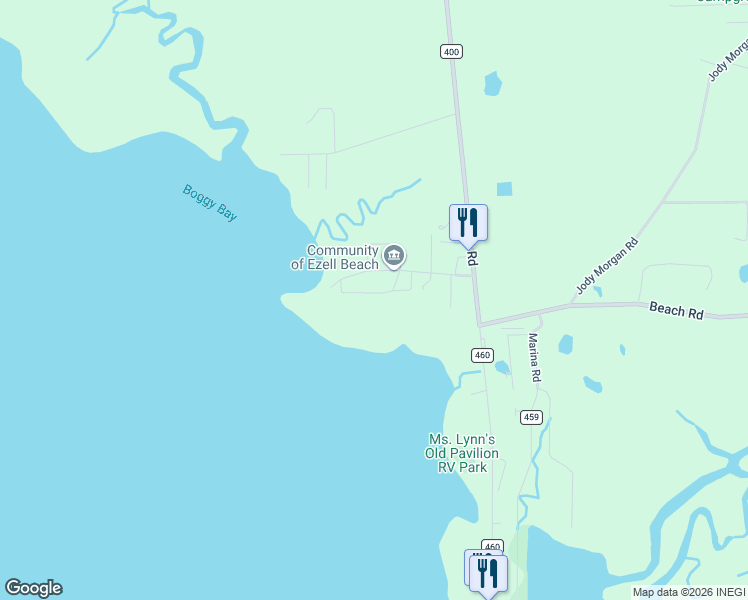 map of restaurants, bars, coffee shops, grocery stores, and more near 1836 Ezell Beach Road in Perry