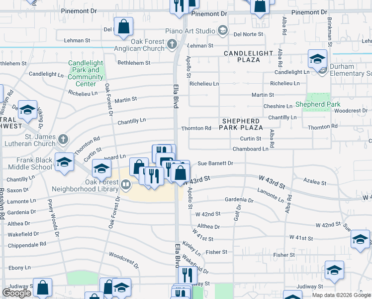 map of restaurants, bars, coffee shops, grocery stores, and more near 1187 Chamboard Lane in Houston