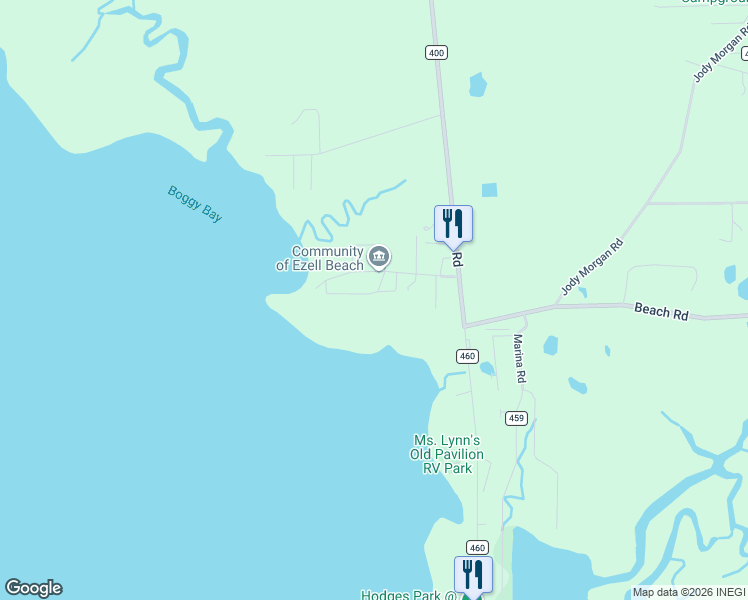 map of restaurants, bars, coffee shops, grocery stores, and more near 1880 Ezell Beach Road in Perry