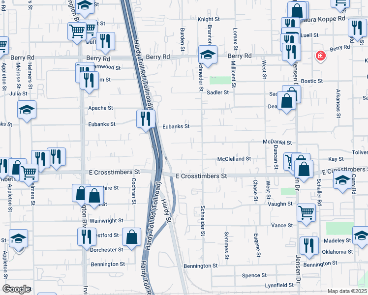 map of restaurants, bars, coffee shops, grocery stores, and more near 1818 McDaniel Street in Houston