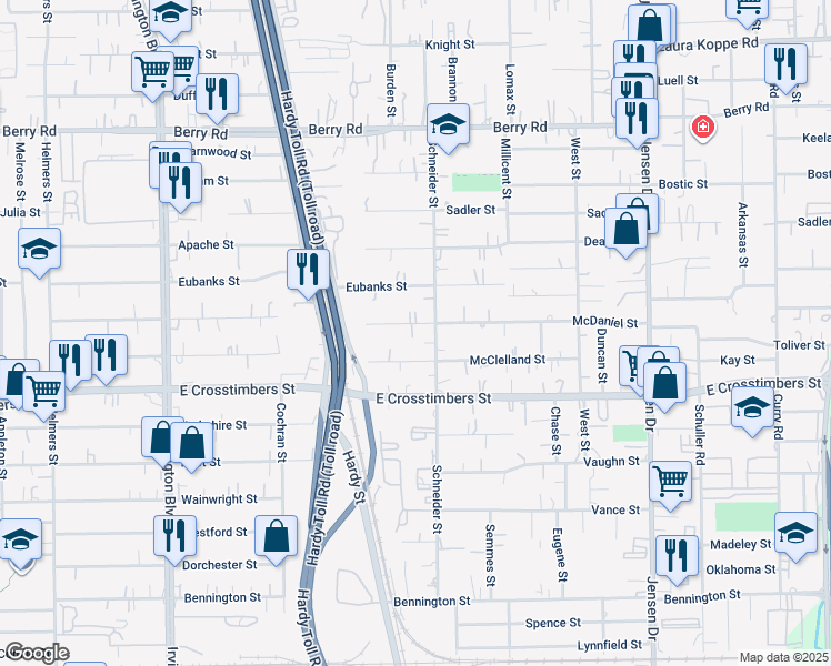 map of restaurants, bars, coffee shops, grocery stores, and more near 1818 McDaniel Street in Houston