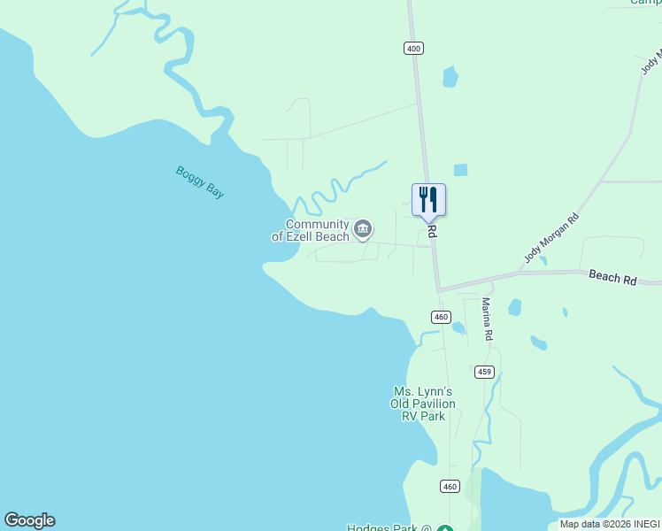 map of restaurants, bars, coffee shops, grocery stores, and more near 1836 Ezell Beach Road in Perry