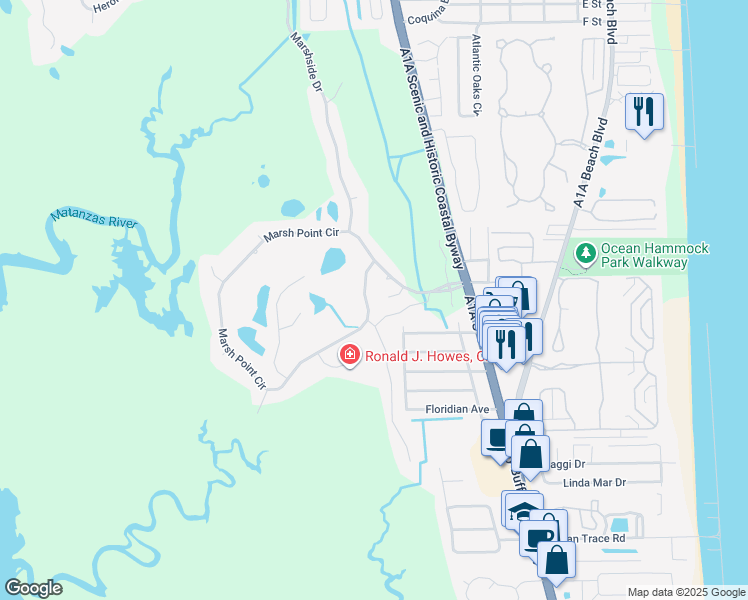 map of restaurants, bars, coffee shops, grocery stores, and more near 428 Marsh Point Circle in St. Augustine