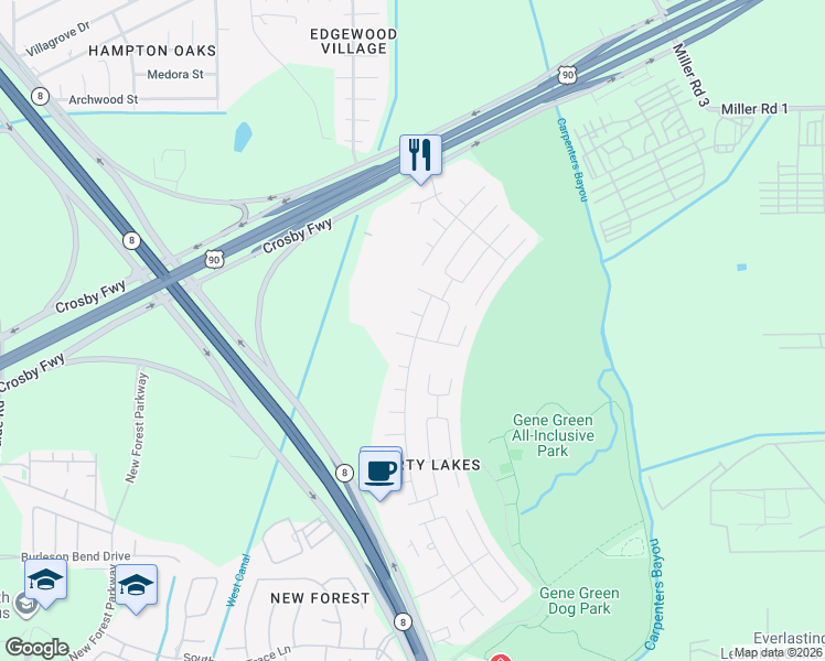map of restaurants, bars, coffee shops, grocery stores, and more near 15602 Liberty Pine Lane in Houston