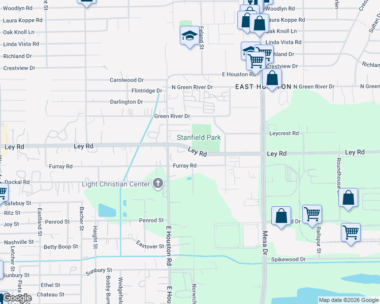 map of restaurants, bars, coffee shops, grocery stores, and more near 8542 Ley Road in Houston