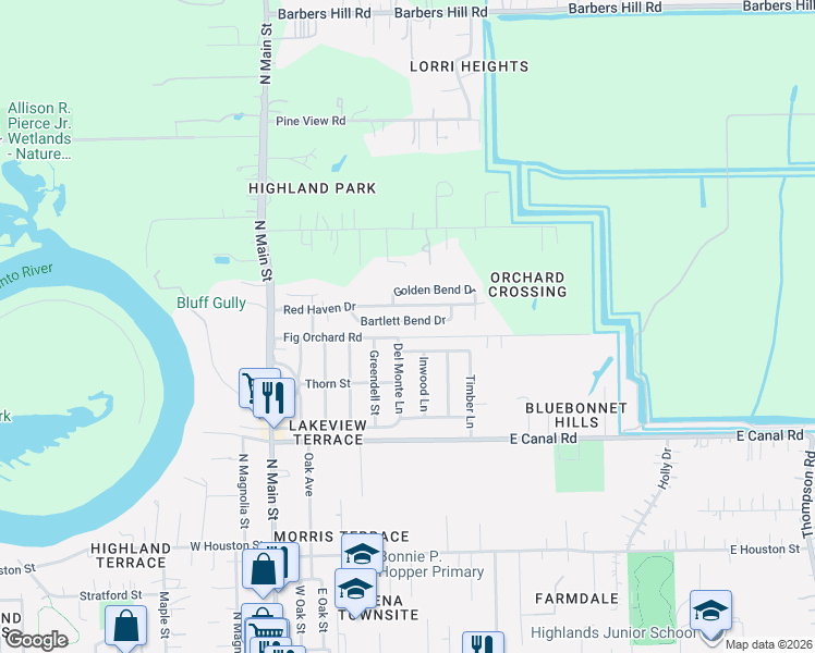 map of restaurants, bars, coffee shops, grocery stores, and more near 405 Piping Rock Drive in Highlands