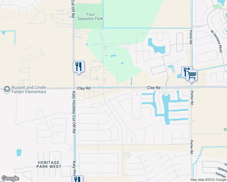 map of restaurants, bars, coffee shops, grocery stores, and more near 24562 Lorenzo Glaze Trail in Katy