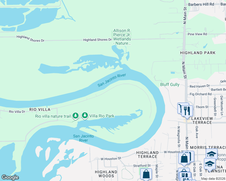 map of restaurants, bars, coffee shops, grocery stores, and more near 20122 Rio Villa Drive in Houston