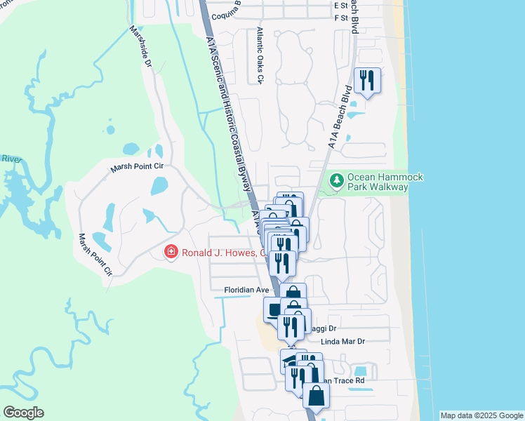 map of restaurants, bars, coffee shops, grocery stores, and more near 3570 A1A Scenic and Historic Coastal Byway in St. Augustine Beach