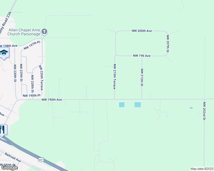 map of restaurants, bars, coffee shops, grocery stores, and more near 21668 Northwest 190 Avenue in High Springs