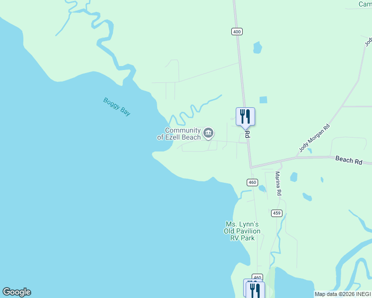 map of restaurants, bars, coffee shops, grocery stores, and more near 1836 Ezell Beach Road in Perry